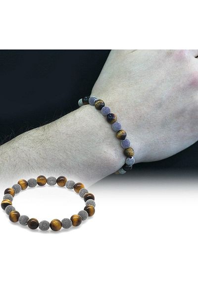 Tesbihane Turtle Eye Metal Combination Globe Cut Natural Stone Bracelet