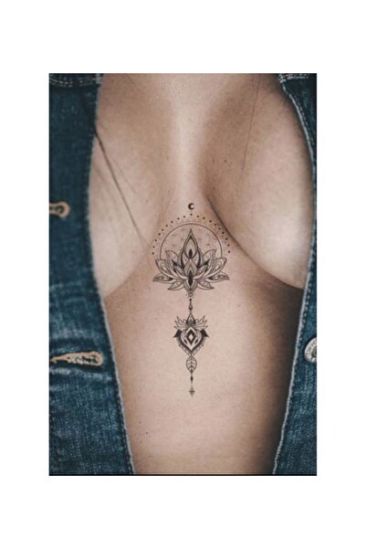GLANZEND Gerçek Dövme Görünümlü Göğüs Arası Lotus Modelli 3 Boyutlu Tattoo
