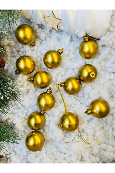 Derin Düşler زخرفة شجرة الصنوبر للعام الجديد زخرفة كرة ذهبية ذهبية 4 سم 12 كرة لطيفة