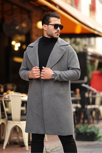 hello7 Men's Oversize Stamp Coat Anthracite Loose Fit Long Quality Fabric