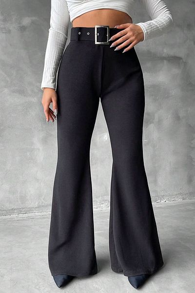 fiolin Plus Size Belted Crepe Trousers