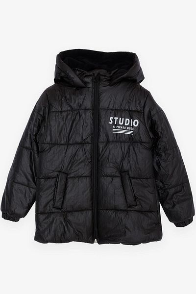 esso mandolin 2-6 Years Boy's Black Coat - Zippered and Hooded