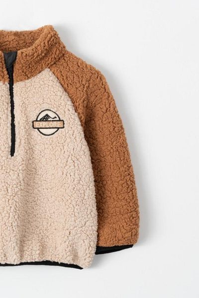 Verscon Color Blocked Half Zipper Welsoft Sherpa Boy's Winter Fleece Sweatshirt