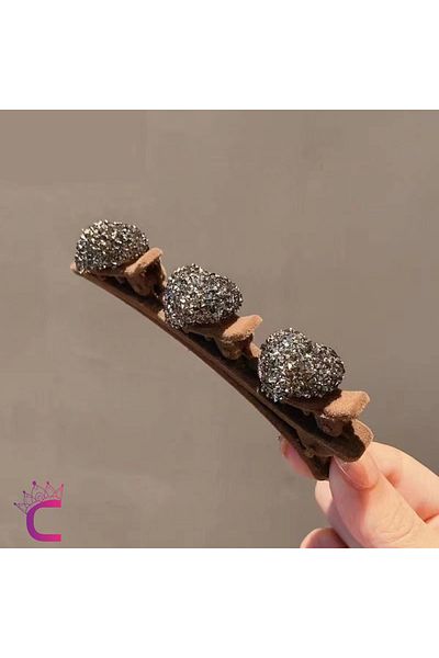 Cinderella Brown Velvet Textured Mini Hair Twister - Jewelled Clip Collet, Side Clip