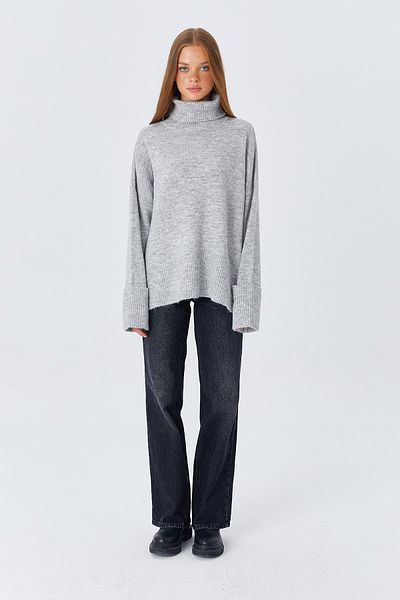 Mixray 6828 Model Gray Double Sleeve Turtleneck Knitwear Women's Sweater