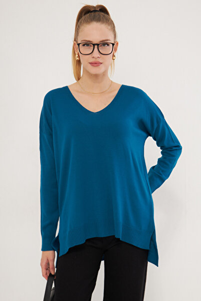 armonika Pulover de damă, cu decolteu în V, în față, scurt, în spate, lung, tricotaj ARM-22Y 012013