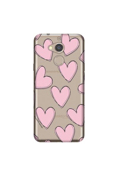 General Mobile Gm 8 Kılıf 0.4mm Lazer Kesim Silikon Kapak Pembe Çizgili Kalpler