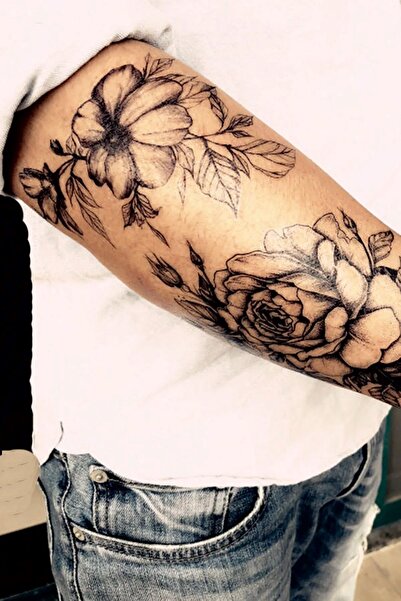 GLANZEND Gerçek Dövme Görünümlü Gül Ve Çiçek Modelli 3 Boyutlu Tattoo