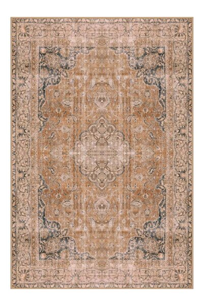 Halımax Drom Kaymaz Tabanlı Yıkanabilir Bej Vintage Desenli Halı