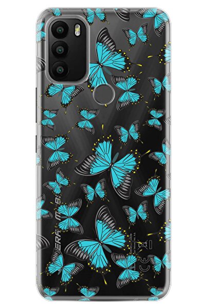 General Mobile Gm 21 Plus Kılıf 0.4mm Lazer Kesim Silikon Kapak Mavi Kelebek