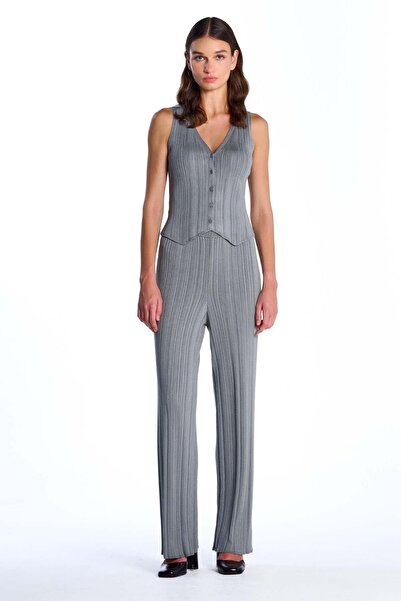 SHERIN Γκρι πλεκτή μπλούζα με ραβδώσεις