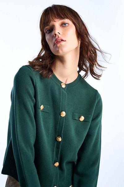 SHERIN Dark Green Buttoned Knitwear Cardigan