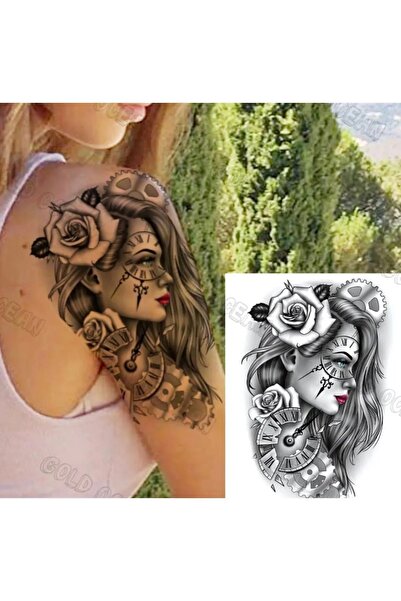 GLANZEND Gerçek Dövme Görünümlü Saat Kadın ve Gül Modeli 3 Boyutlu Tattoo