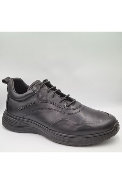 Greyder 64612 Black Genuine Leather Rubber Laced Men's Daily Comfort Casual Shoes
