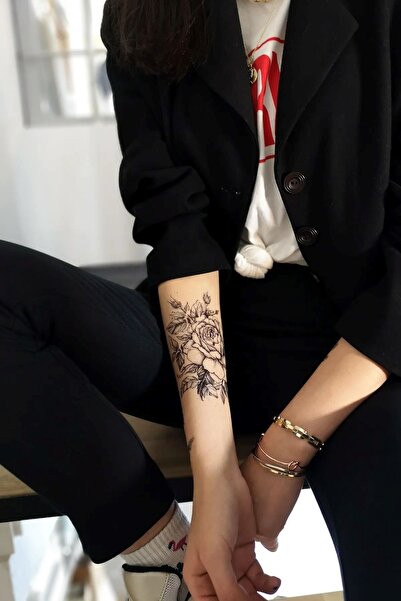 GLANZEND Gerçek Dövme Görünümlü Gül Ve Çiçek Modelli 3 Boyutlu Tattoo