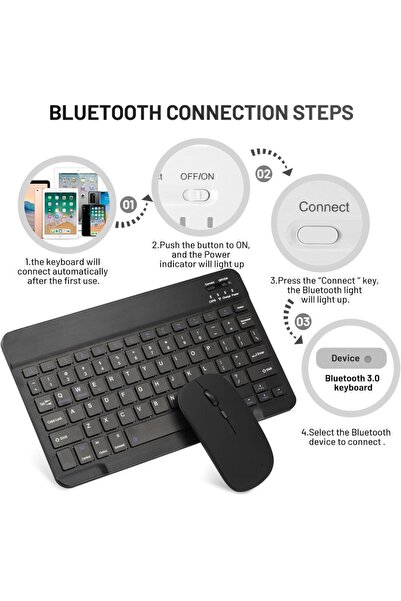 UnDePlus Tüm Cihazlara Uyumlu Kablosuz Bluetooth Klavye ve Mause Seti Tablet Telefon iPad Galaxy Honor Redmi