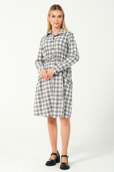 BUSA Rochie de maternitate cu mânecă lungă, lungime medie, în carouri, bleumarin