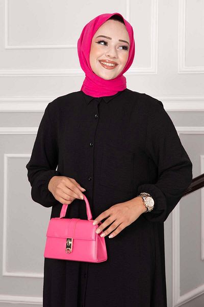 EBRUTESETTÜR Aerobin Hijab 2 Piece Set with Buttons from the Neck Black