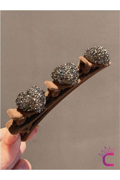 Cinderella Brown Velvet Textured Mini Hair Twister - Jewelled Clip Collet, Side Clip