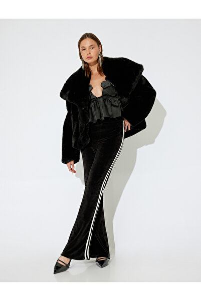 Koton X İnji - İspanyol Paça Kadife Beli Lastikli Biyeli Rahat Kalıp Eşofman Pantolon