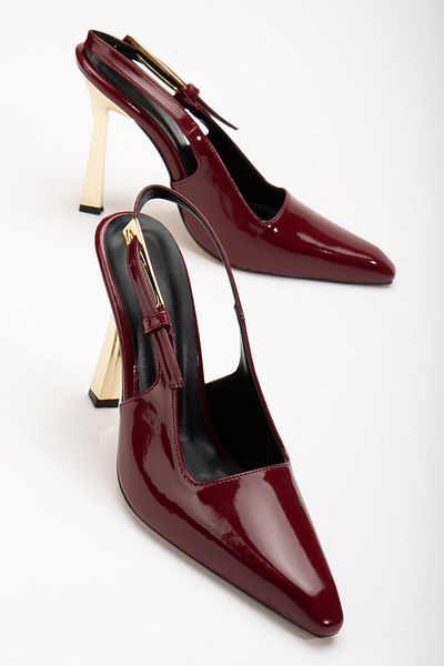 Hayalimdeki Ayakkabı Minni din piele lacuita burgundy - Pantofi cu toc pentru femei cu detaliu auriu