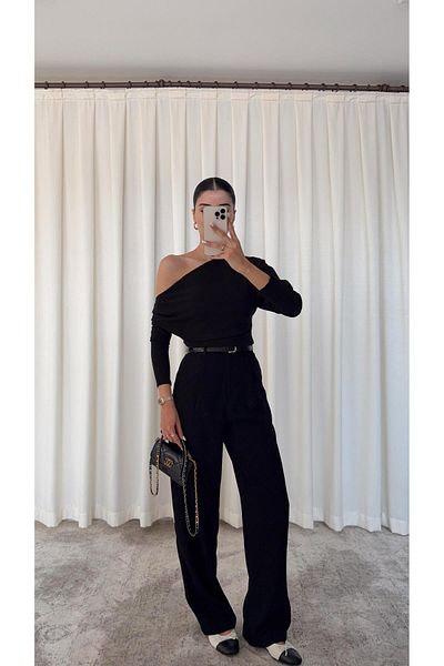 HAZELANNA Premium Black Palazzo Trousers