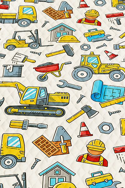 Else Dekor Construction Machinery Truck Pattern Boys Μονό Σετ Πικέ Καπιτονέ κάλυμμα κρεβατιού