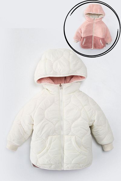 Midimod Gold 2-10 Years Double Sided Hooded Thick Winter Girl's Coat