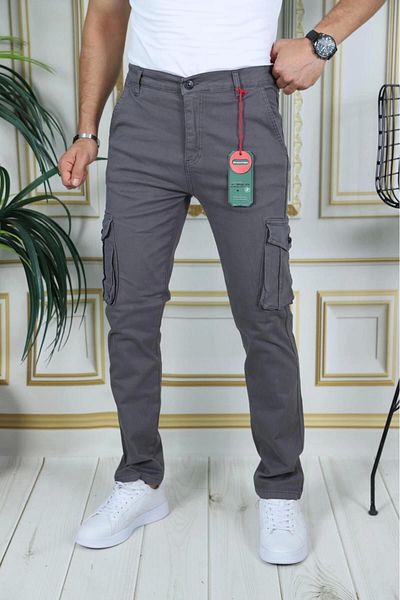 PHANTOM JEANS Men's Gray Flexible Lycra Cargo Pants - Gabardine/Canvas Bellows Commando Pocket