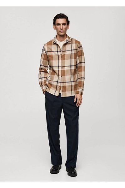 MANGO Man 100% Cotton Checkered Flannel Shirt Jacket