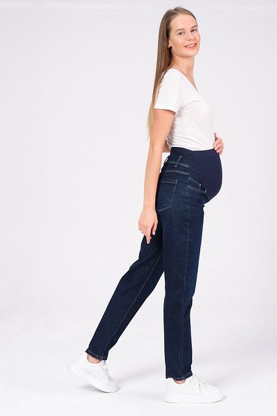 BUSA Pregnant Flexible Abdominal Banded Mom Fit Jeans Navy Blue