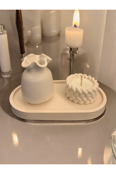 Stone Store Decorative Pottery Vase & Knitted Candle Base & Oval Plate Tradit...