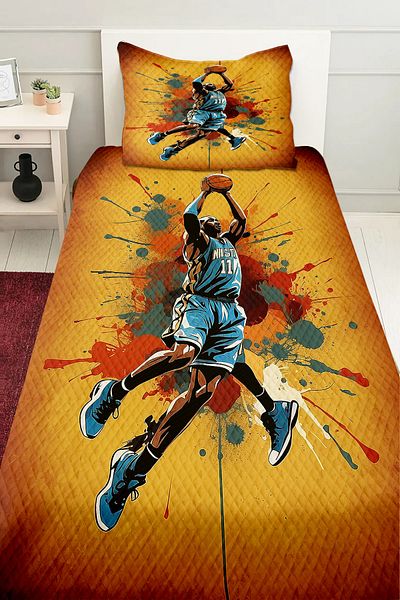 Else Dekor Basketball Player Patterned Boy's Single Pique Set Quilted Bedspread