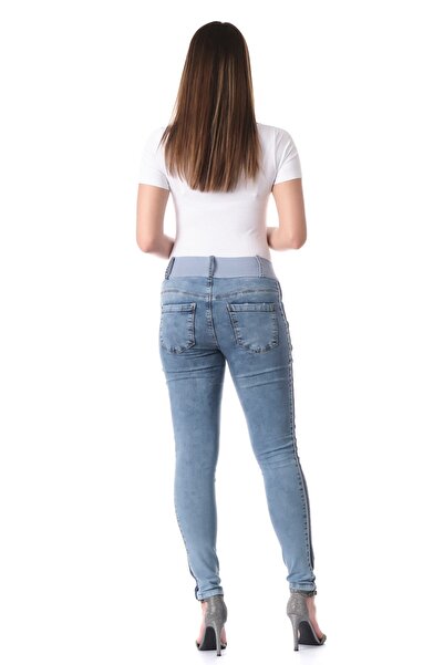 BUSA Pregnant Skinny Jeans with Bottom Abdominal Support Light Blue