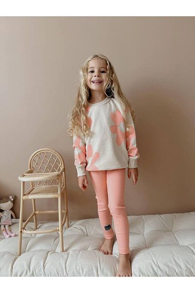 YİGİT BUTİK Girl's Top and Bottom Set with Floral Printed Tights
