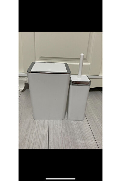Milat Store 2’li Gümüş Efektli Banyo Seti-Çöp Kovası Wc Fırçası Seti 6 Litre ...