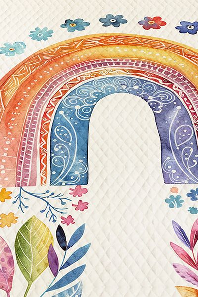 Else Dekor Boho Rainbow Ακουαρέλα με μοτίβο για κορίτσια Μονό Σετ Πικέ Καπιτονέ κάλυμμα κρεβατιού