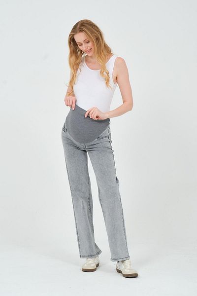 BUSA Gray Maternity Jeans - Flexible, Back Belt and Wide Leg