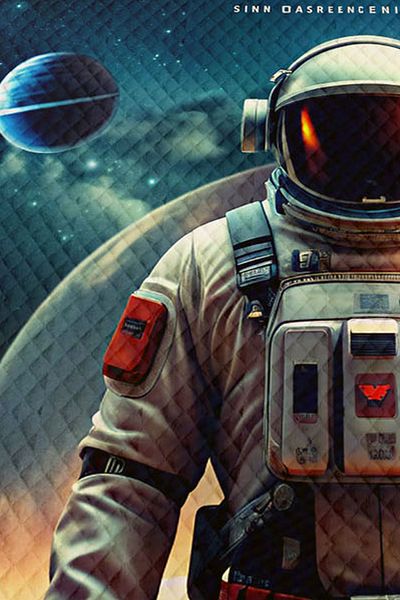 Else Dekor Set cuvertură de pat matlasată pentru copii, cu model astronaut, planetă spațială