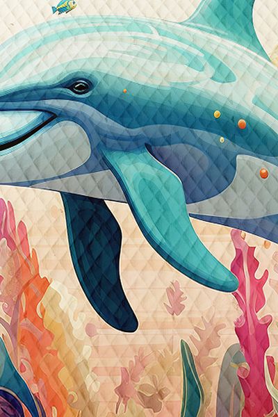 Else Dekor Fishes Dolphin Sea Patterned Girl's Single Pique Set Quilted Bedspread