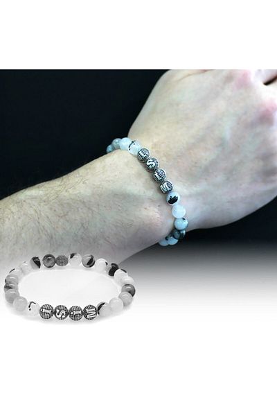 Tesbihane Rutil Quartz Metal Combination Sphere Cut Natural Stone Bracelet