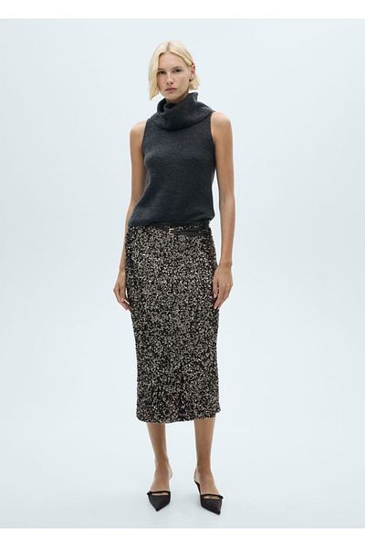 MANGO Woman Sequin Midi Skirt