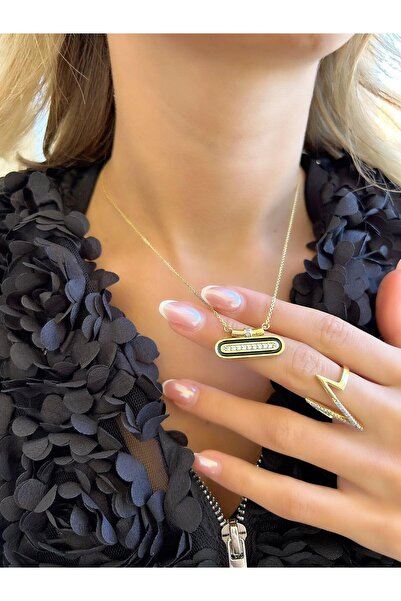 Jerie Gold Oval Black Enamel Single Special Series Necklace