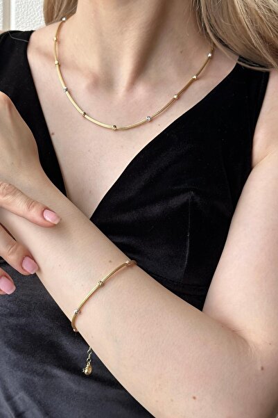 ZÜMRÜT SARRAF 14 Ayar Altın Dorika Taşlı Halat Kolye Bileklik Ikili Set