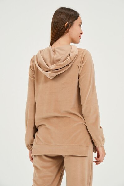 BUSA Λεπτομερές βελούδινο κοστούμι με κουκούλα για έγκυο θηλασμό καφέ