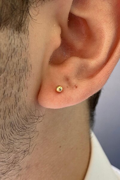 ZÜMRÜT SARRAF 3 Mm Küçük 14 Yeşil Ayar Altın Erkek Top Küpe