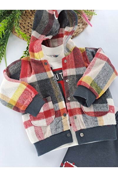 Butik Erkek Bebek / Çocuk Yelek Pantolon Body Üçlü Takım Kapüşonlu Süet Doku Premium Kalite