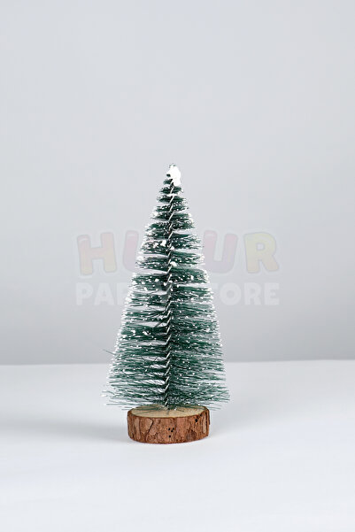Huzur Party Store Yılbaşı Masa Üzeri Nevada Ağaç Mini Masa Çam Ağacı 10 Cm Uçlarına Kar Yağmış Kütük Tabanlı Karlı