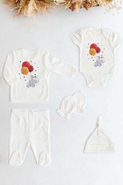 Lilabio %100 Organik Isme Özel Isimli 5li Hastane Çıkışı Alt Üst Takım Set Fil