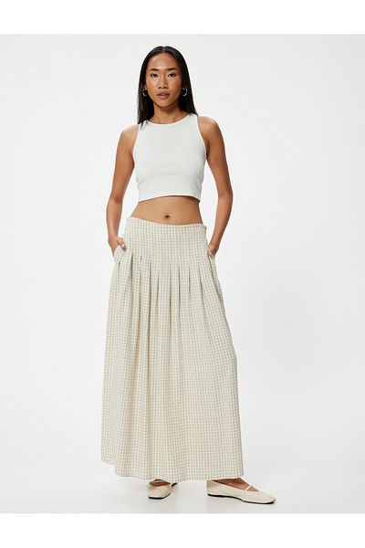 Koton Beige Women's Maxi Pileated Skirt